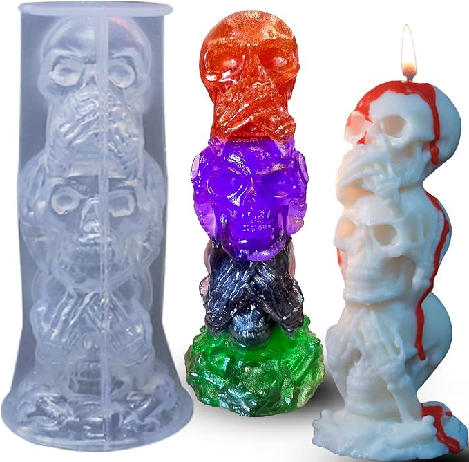 Halloween Skull Candle Mold, Don't Say/Listen/Look Skull Mold | 3D Skull Silicone Molds for Epoxy Resin Casting, Skeleton Head Handmade Soap Aromatherapy Candle or DIY Art Craft Home Decor