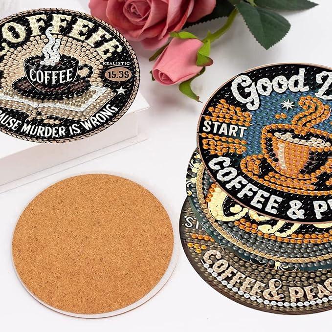 8Pcs Coffee Diamond Art Coasters Kits, Diamond Painting Coasters Kit