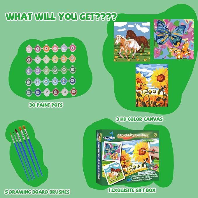 Wings Giant Paint by Numbers Kit for Kids, Flower Crafts and Fun, Acrylic Paint Set, Canvas Painting Kit, Include Framed Pre-Drawn Canvas, Color by Numbers