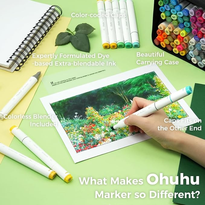 Ohuhu Alcohol Markers Double Tipped Art Marker Set for Artists Adults Coloring Sketch Illustration - Chisel & Fine - 100 Colors - Oahu of Ohuhu Markers - Refillable - AP Certificated | AP Certified Art Marker, Dual Tips Alcohol-based for Artists Beginn...