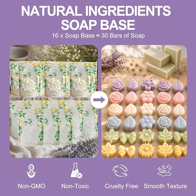 Soap Making Kit for Adults & Beginners, DIY Soap Making Supplies | 5.3lb Soap Base, Soap Melter, 2 Cutters, 8 Essential Oils & Dyes, 6 Silicone Molds, Gift Packaging, Handmade Craft Gift Set