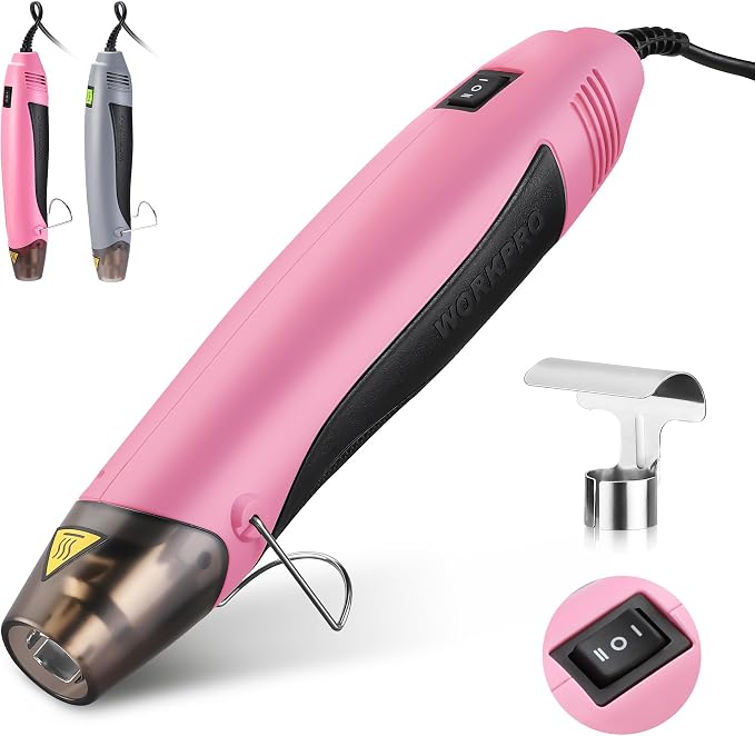 WORKPRO 400W Mini Heat Gun with Reflector Nozzle and 2 Temp Settings | 482℉/842℉ Dual Temperature Settings, 5.9ft Cable, Overload Protection, Ideal for Crafts, PVC Shrink Wrapping and Embossing