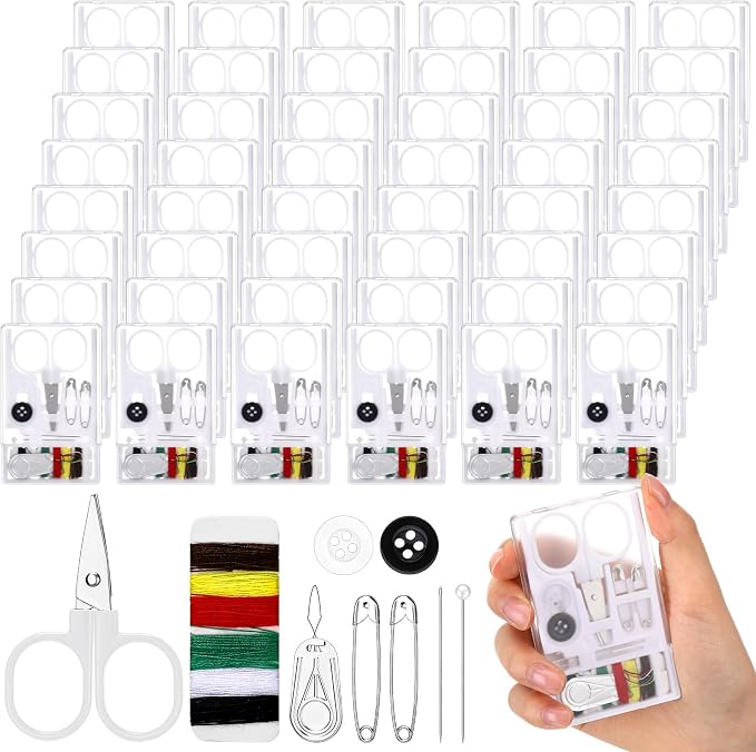 Knitgrip 50 Boxes Mini Travel Sewing Kit Quick Fix Sewing Kits Bulk, White