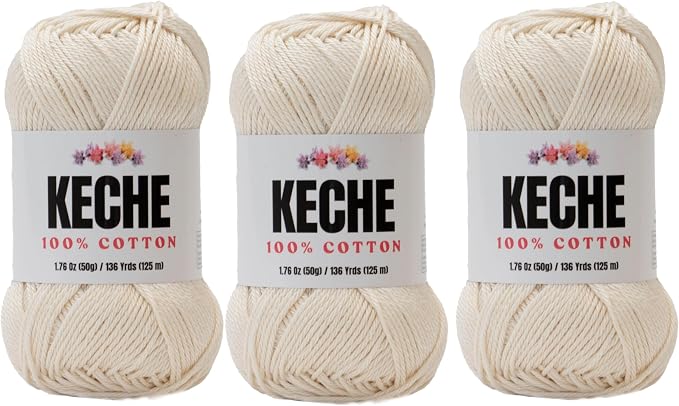 Cotton Yarn - 100% Cotton Yarn for Crocheting and Knitting, Mercerized Cotton Amigurumi Yarn Fine-Sport 2 1.76 oz (50g) / 136 Yrds (125 m) 3 Skeins- Cream
