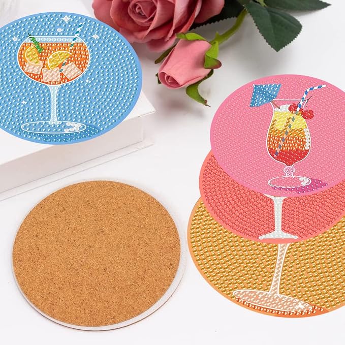 Diamond Art Coasters Kits, 8 Pcs Cocktail Diamond Painting Coasters Kit