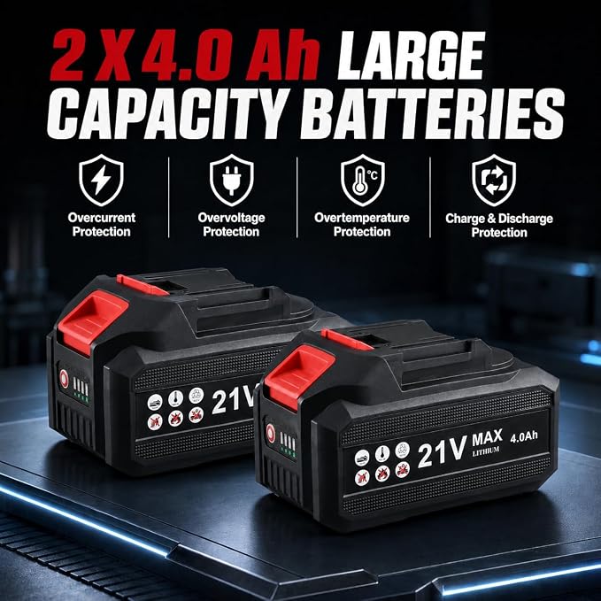 AOBEN Cordless Angle Grinder 4-1/2 inch, 21V Battery Grinder Kit, Power Electric Cut Off Tool, Brushless Motor, 2x4.0Ah Battery & Charger, for Metal Cutting, Grinding, Polishing