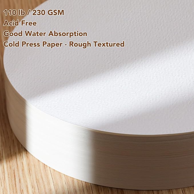 80 Sheets Round Watercolor Paper, 4 Inch, 110 Lb/230 GSM, White