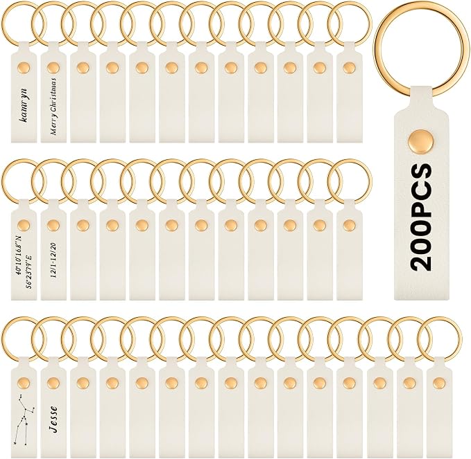 Wavyknot 100 Pcs Leather Keychain Blanks, 3.7 x 0.7 Inches, Ivory White