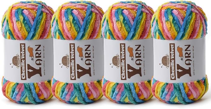 Chenille Crochet Neon Yarn 4 Pack
