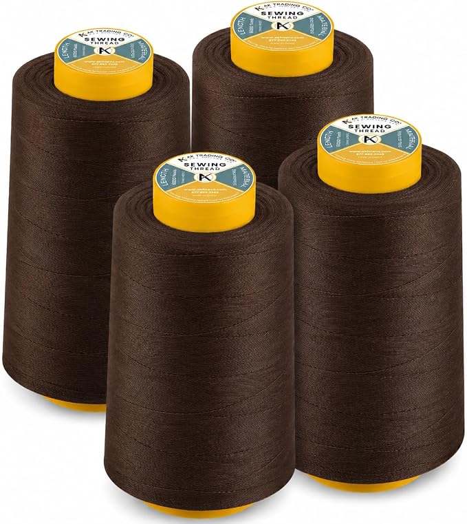 AK TRADING CO. 4-Pack Brown All Purpose Sewing Thread Cones (6000 Yards Each) of High Tensile Polyester Thread Spools for Sewing, Quilting, Serger Machines, Overlock, Merrow & Hand Embroidery