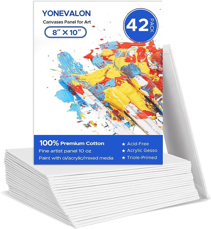 Canvas Boards for Painting Bulk 8x10 Inch, 42 Pack Small Painting Canvases | 100% Cotton Paint Canvas Panels Blank, Gesso Primed Acid-Free for Acrylic, Oil, Art Supplies for All Skill Level