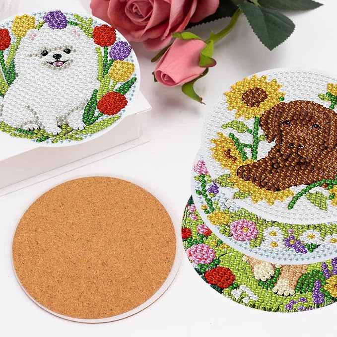 mrpwnle 8 Pcs Diamond Art Coasters Kits, Dog Diamond Painting Coasters Kit