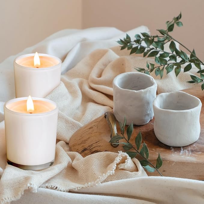 SHOWIN Thick Candle Jars for Making Candles 12 Pcs, 7 OZ Empty Jars with Wood Lids for Candle Making, Sample Container, Inner White