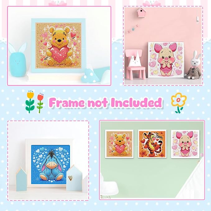 LWZAYS Diamond Painting Art Kit for Kids, Crafts for 4-8-12 Kids Gem Art | 4 Pack DIY Crafts 5D Diamond Art Kit for Kids, Full Round Drill Big Gem Art for Kid,Home Wall Decoration 6X6 inch
