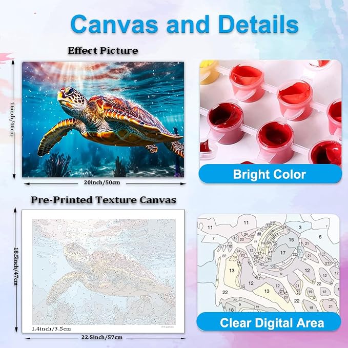 Artunion Sea Turtle Paint by Numbers Kit for Adults,Hawksbill Animal Paint by Number Kits, DIY Oil Painting Paint by Number Kits on Canvas Arts Craft for Home Wall Decor 16x20 Inch