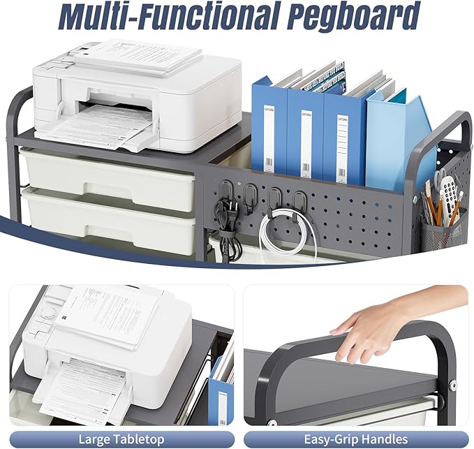 14 Drawer Rolling Storage Cart with Tabletop and Pegboard for Crafts Grey | Easy Setup, Large Capacity, Sturdy Build, Smooth Mobility, For classroom, office and dorm supplies