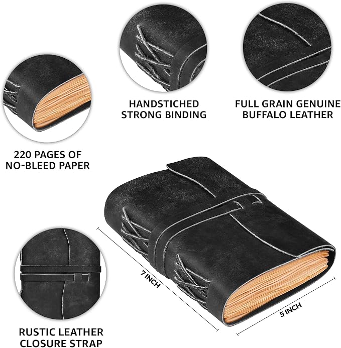 LEATHER VILLAGE Journal Leather Edge Cut, Black 7x5.