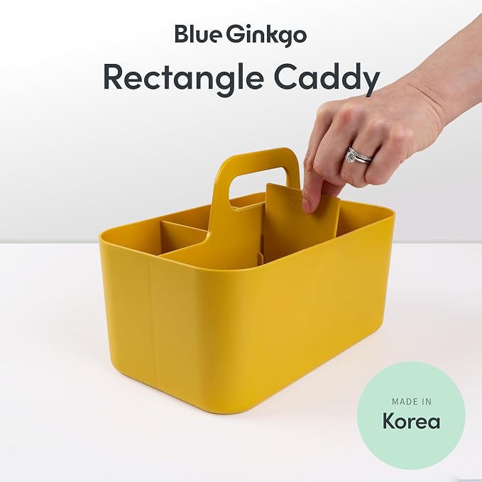 BLUE GINKGO Stackable Organizer Caddy, Rectangle, Yellow, Made in Korea