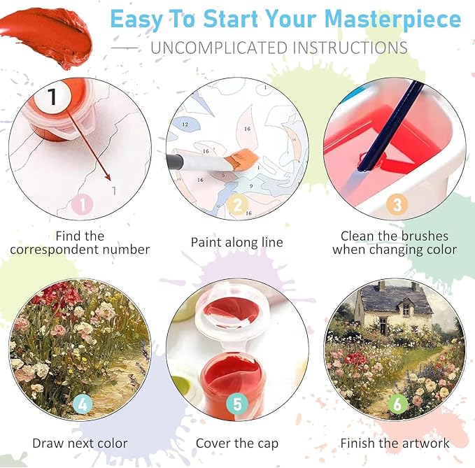 Garden Scenery Paint by Numbers Kit for Adults,Color By Numbers for Adults | Countryside Scenery Decor Painting by Number On Canvas, Paint Number Artist Funny Without Frame DIY, Home Wall Decor, 12x16in