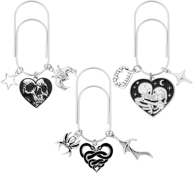 Paperclip Metal Bookmark Gifts - 3 Pcs Gothic Skull Paper Clips