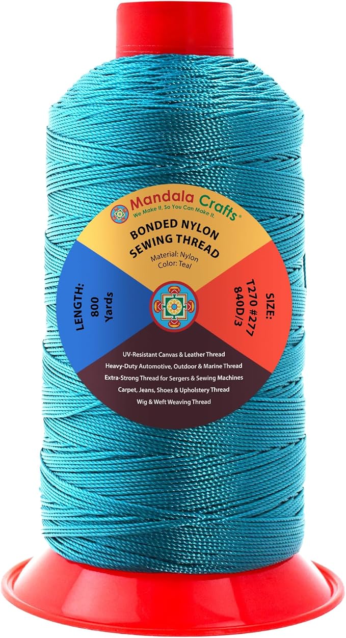 Mandala Crafts Size 277 840D T270 Teal Bonded Nylon Thread, 800 YDs