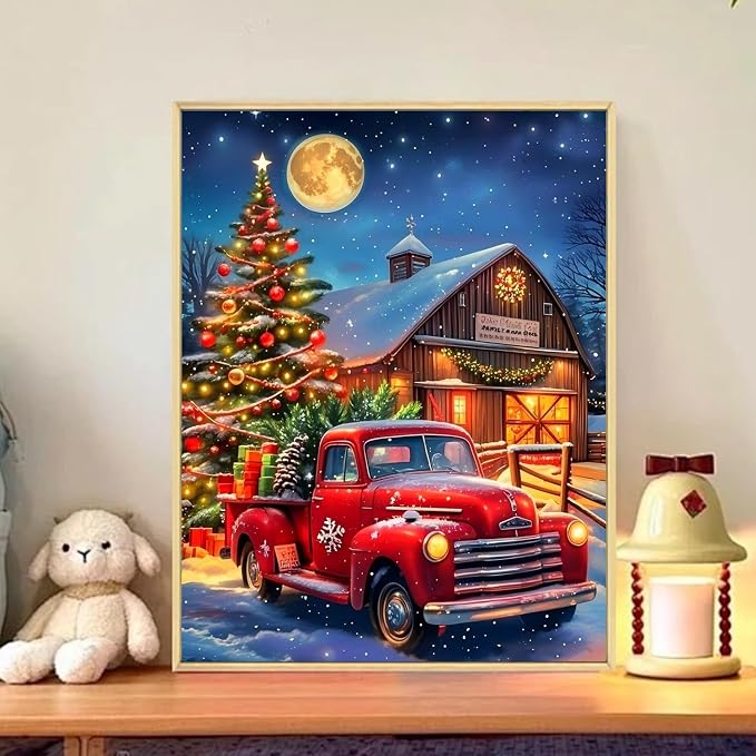 CRZMODE Christmas Paint by Numbers Kit for Adults, Red Truck Paint by Numbers for Adults, Acrylic Painting Crafts for Home Decor Gift (16x20inch)