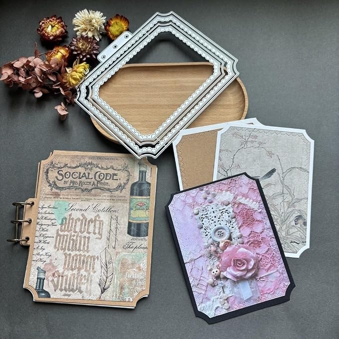 Lapoo Geometric Cutting Die for Scrapbooking - Durable, Metal Cutting Die for DIY Scrapbook Photo Album Decorative Paper Card, Card Making Supplies (Book Page Frame 5.6 x 4.8 in)