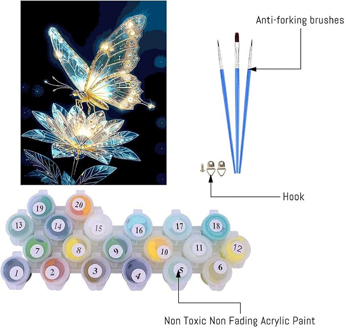 Paint by Numbers Kit for Adults,Crystal Butterfly Paint by Number 16x20 In | Paint by Number for Beginner,Adult Paint by Number,HD Color Canvas,DIY Tool Kits,Stress Relief Craft,Great Gift,Without Frame