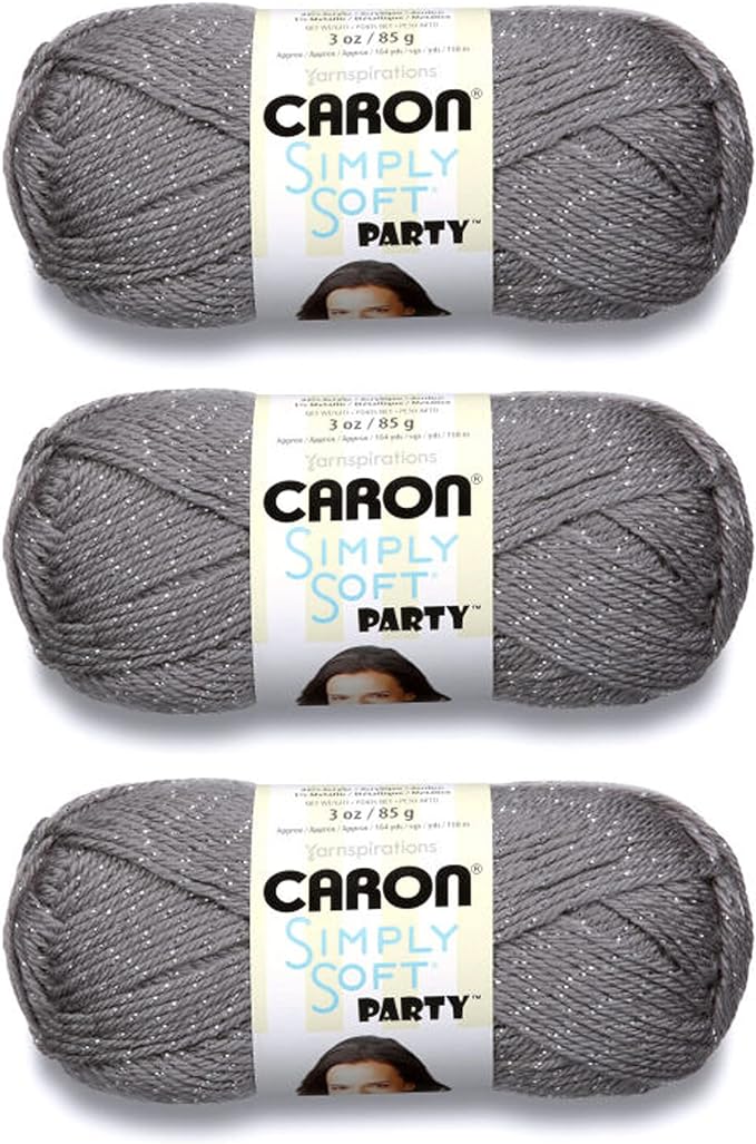 Caron Simply Soft Party Acrylic Yarn for Crocheting Soft, Platinum, 3-Pack