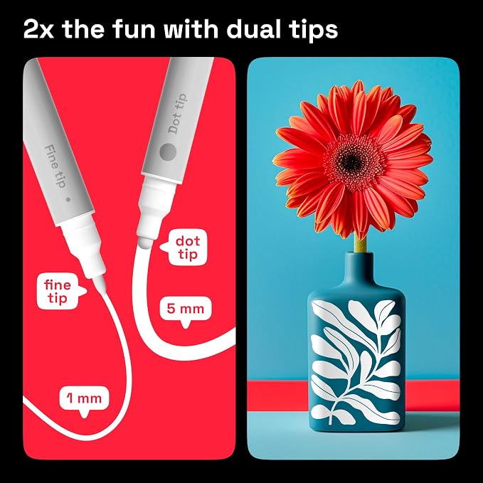 ARTISTRO White Dual-Tip Acrylic Paint Pens - Set of 2 | 5mm Dot + 1mm Fine Tips, Multisurface Markers, Perfect for Glass, Rock, Fabric, Wood, Plastic, & More