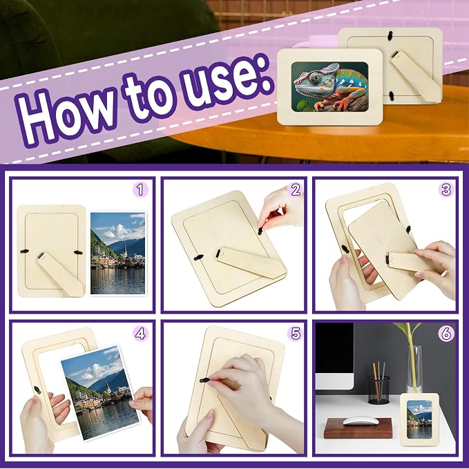 VOKOY 20 Pack Wooden Picture Frames for Crafts, DIY Wood Craft Picture Frames Bulk for 4" x 6" Photos,Unfinished Standing Photo Frames DIY Crafts Wood Decorate for Birthday Party Gifts
