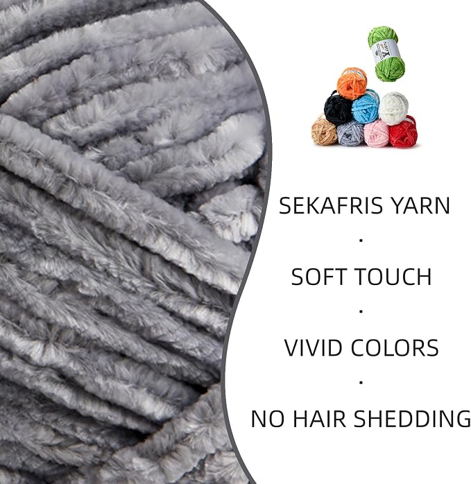 Chenille Crochet Light Gray Yarn 1 Pack