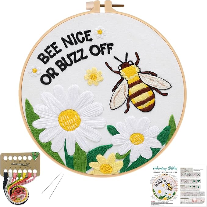 Louise Maelys Bee Embroidery Kit Funny Daisy Quote DIY Craft | Create Thoughtful Gifts with Cross Stitch Kits and Needlepoint Kit for Beginners, Perfect for Creative Hobbies and Home Decor