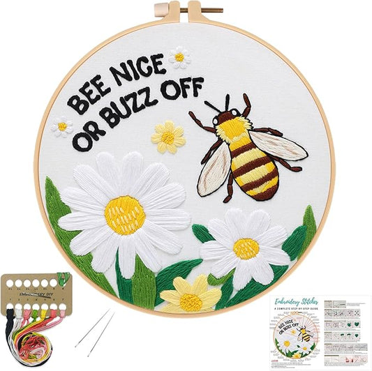 Louise Maelys Bee Embroidery Kit Funny Daisy Quote DIY Craft | Create Thoughtful Gifts with Cross Stitch Kits and Needlepoint Kit for Beginners, Perfect for Creative Hobbies and Home Decor