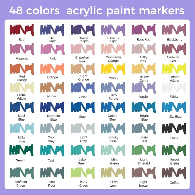 Artecho Automatic Ink Control Acrylic Paint Markers 48 Colors Brush Tip