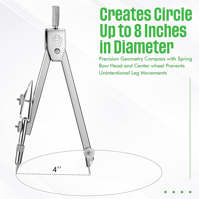 EBOOT Drawing Compass and 6 in Protractor Geometry Set, Green | Geometry Math Set, Swing Arm Protractor Ruler Compass, Geometry Drawing Tools for Measuring Angles