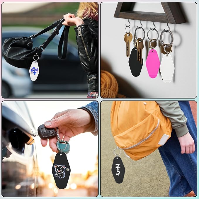 LOTMER 20/30/40/80 PCS Hotel Keychain Blank with Key Rings, 60 Colors Motel Key Chains for DIY Keychains