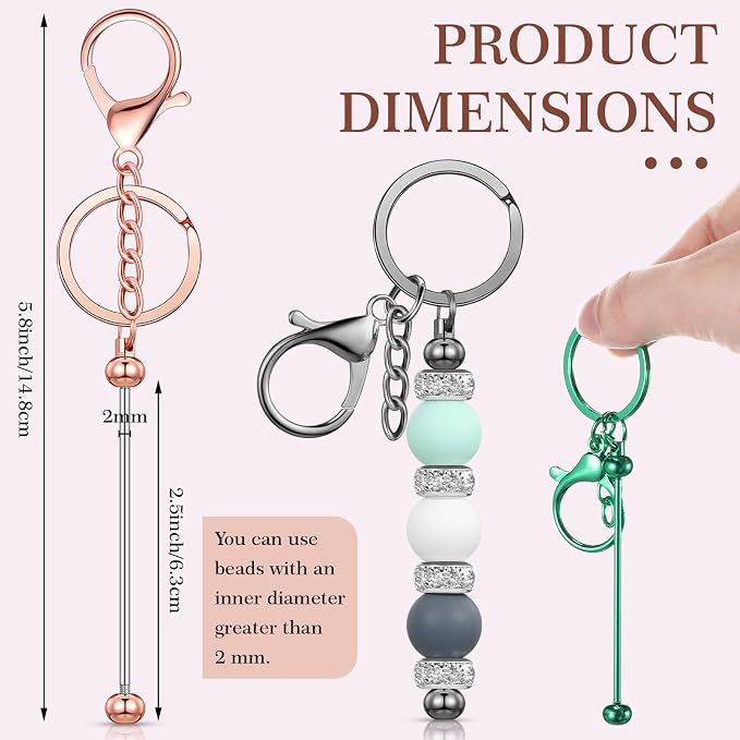 Tondiamo 12 Pcs Beadable Keychains Bars Bulk Blank Beaded Metal Keychain for Craft DIY Gift