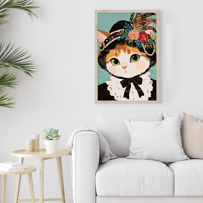 Framed Paint by Numbers Kit for Adults Beginner & Kids Ages 8-12, Funny Cat Adult Paint by Number Kits on Canvas with Frame, DIY Acrylic Number Painting for Adults for Home Decor Gift 8 x 12 Inch