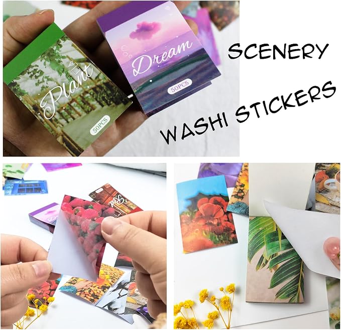 PRSTINCOL Washi Stickers Set, Assorted Colors, 6 Sets 300 Pcs | Aesthetic Sticker Book, Daily Scenery Life Stuff, Decorative Paper Sticker Decals