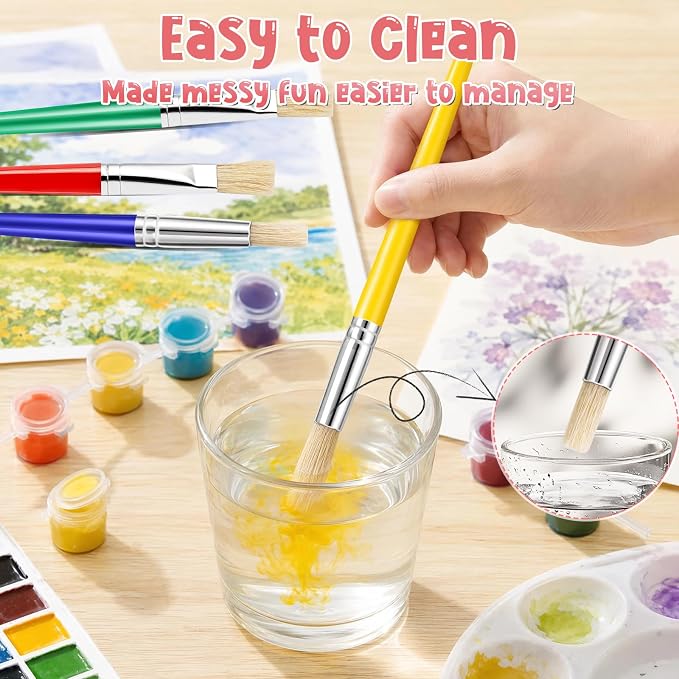 24 Pack Paint Brushes for Kids, Chubby Large Round and Flat Brushes | Easy Clean and Hold Toddler Paint Brushes for Acrylic Oil Watercolor Washable Paint