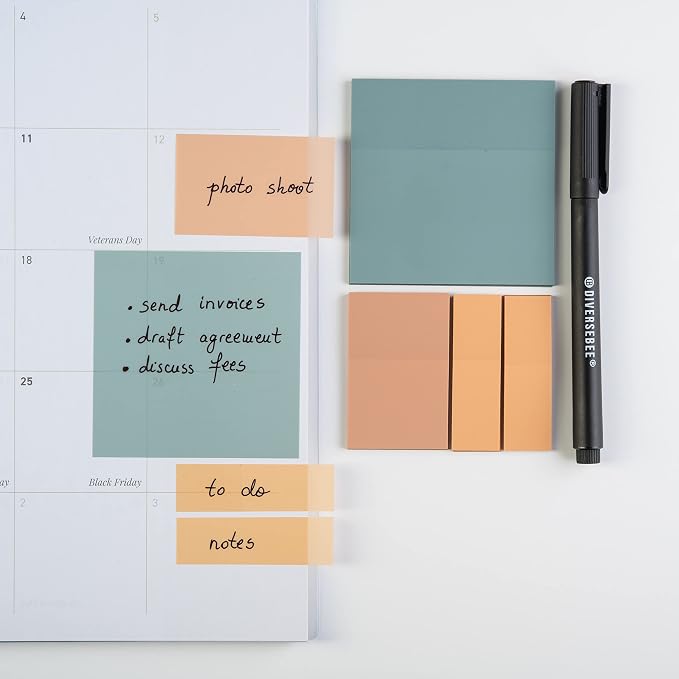 DiverseBee Transparent Sticky Notes Set with Quick Dry Pen (Candy)