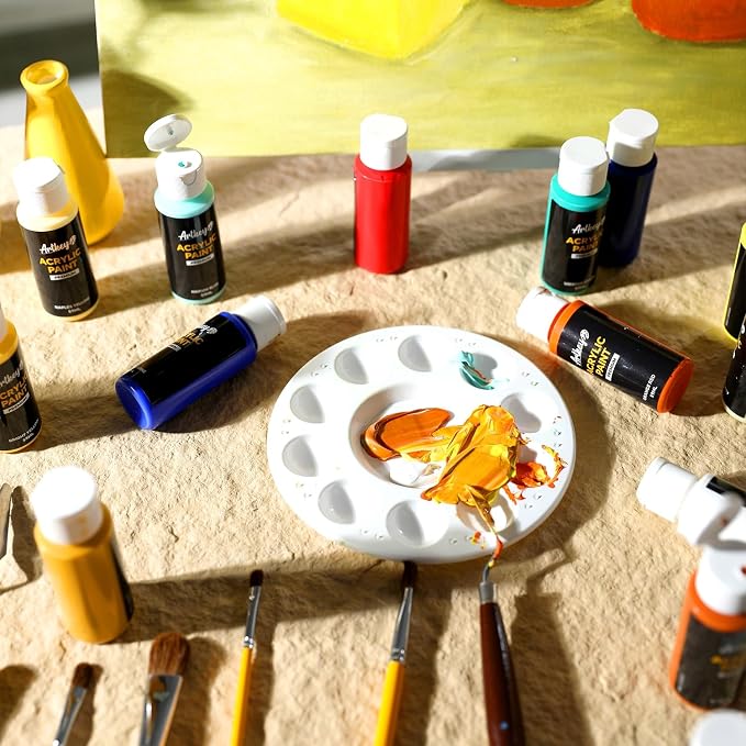 Artkey Acrylic Paint Set, 16 Colors 2 oz/59 ml Acrylic Paint Kit for Professional Artists & Beginners – Morandi Inspired “Poet of Subtle Shades” Palette for Canvas, Wood, Fabric, Rock, Leather, Ceramic, Glass