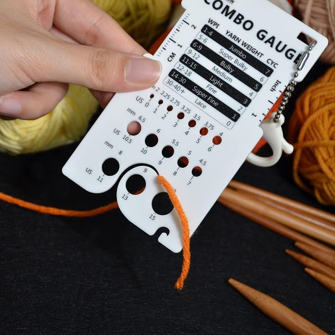UPTTHOW Knitting WPI Multifunctional Combo Ruler for Spinners Yarn | Acrylic guide, combo guage, needle gauge spinning control card, crochet accessories, WPI ruler, with hook