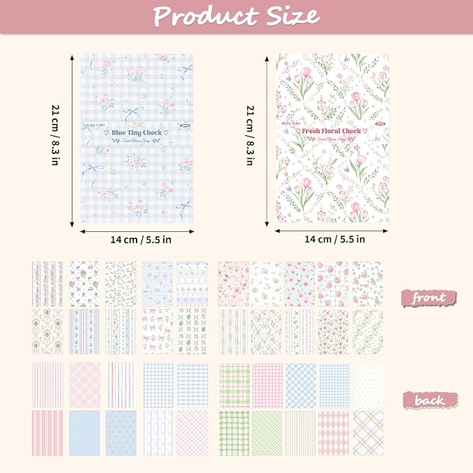 Scrapbook Paper Pink Blue Double Sided Floral Decorative Paper Pack for Card Making Junk Journals Wedding Invitations Photo Albums Decoupage Origami DIY Paper Crafts