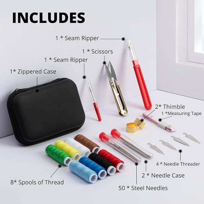 ZMLLAYE 72 Pcs Big Eye Sewing Needles Kit, Stainless Steel Hand Sewing Set | sewing kit with big eye needles, threads, thimbles, threader and storage bag for embroidery, crafts, and repairs.