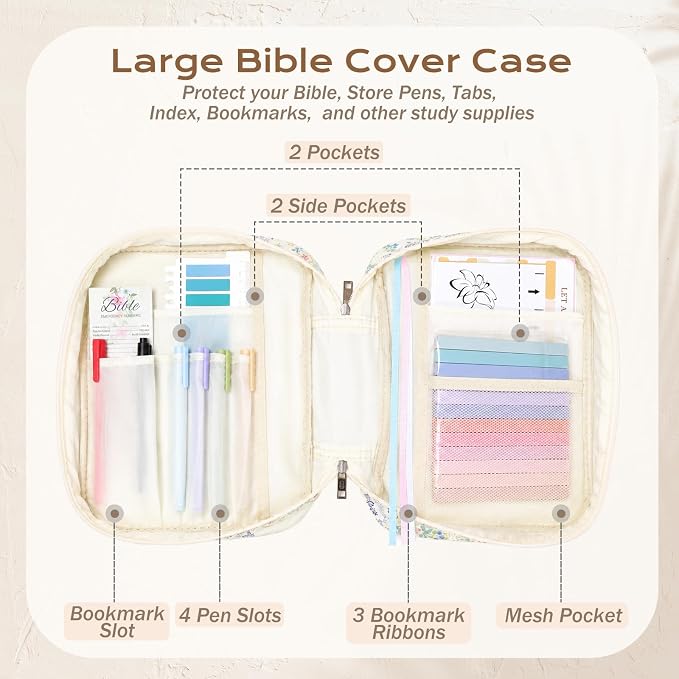 XKDOUS Bible Cover Case for Women Bible Bag Journaling Kit w/Study Supplies