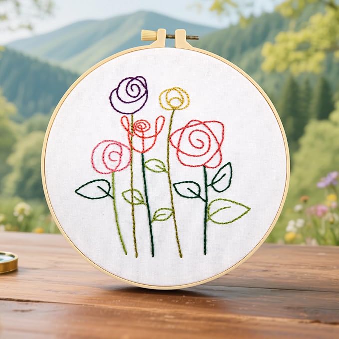 Easy Flower Embroidery Kits for Beginners Adults, Minimalism Embroidery Starter Kits, Counted Cross Stitch Kits for Beginners Adults Hobbies Set for Women, Embroidery Hoops, Thread and Video Tutorial
