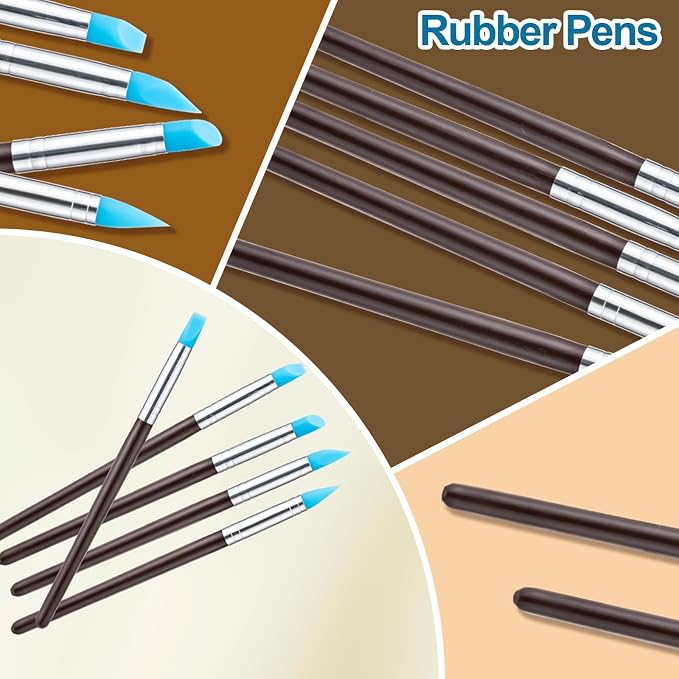 Amrules 10 Pcs Clay Sculpting Tools Kit with Silicone Tips | Multiple Shaped Silicone Tips, Soft & Lightweight, Easy to Clean, Comfortable Handles,for Pottery, Fondant, Nail Art & Crafts