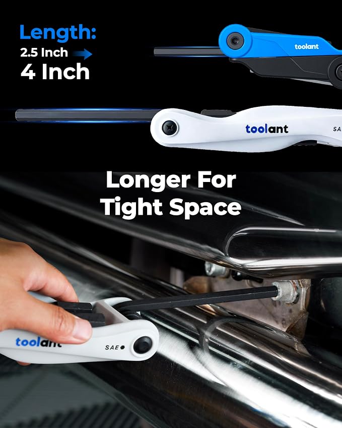 Kraftek toolant 11PCS Long Arm Folding Allen Wrench Set, SAE Hex Key Set 3/32"-1/2", Extended Reach Allen Key Set with 4 Inch Long Arms, CRV Steel Foldable Hex Wrench Tool for Bike Repair, Home & DIY